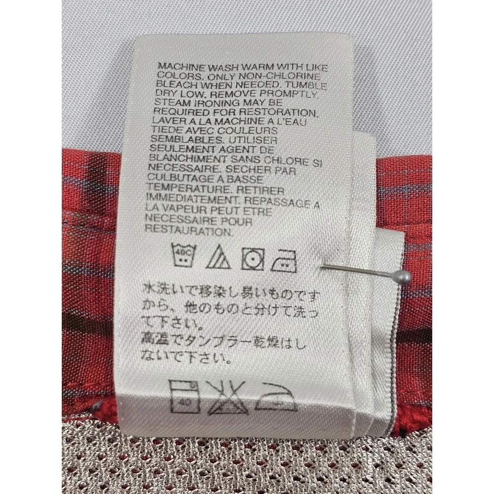 The North Face Men's M Red Mini Windowpane Plaid Vented Button Up Hiking Fishing